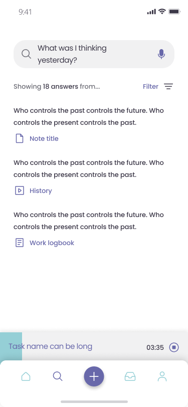 Answer screen showing results for 'What was I thinking yesterday?'