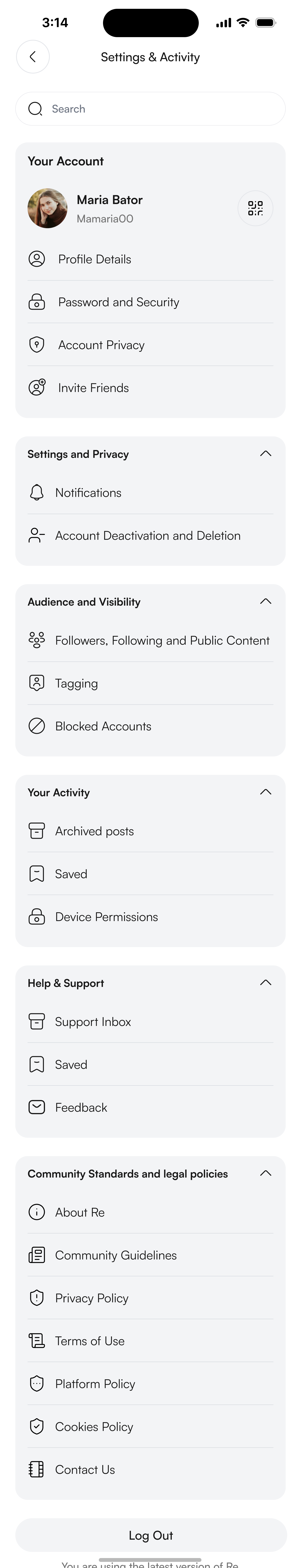 Samegen settings screen